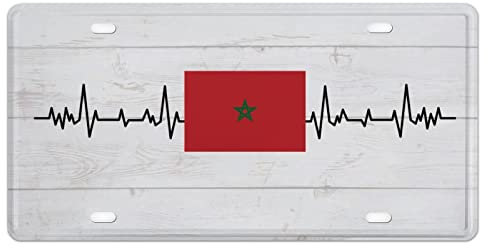 Plaque de voiture en métal Heartbeat Maroc Drapeau national Home Wall Automobile Bar Garage Man Cave Décoration Durable Car Tag Party Decorations for Parades Aluminium Metal License Plate 12 X 6