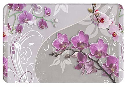 Rosa Orchidee Bedruckte Fußmatte, Badematte, rutschfeste Bodenmatte, weiche Badezimmerteppiche, saugfähige Badezimmerunterlage, 40 x 60 cm