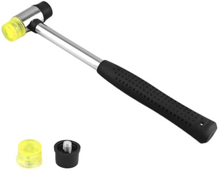 25 mm Martello Gomma, Piccolo Nylon Martello Con 2 Teste di Martello di Ricambio con Impugnatura in Gomma Antiscivolo, Per Legno, Plastica, Pelle