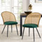 Bekrvio Esszimmerstühle 2er Set mit Rattan Rückenlehne, Faux Leather, Farmhouse Design, Metallbeine – Polsterstuhl für Esszimmer und Esstisch (Dunkelgrün, 2er Set)