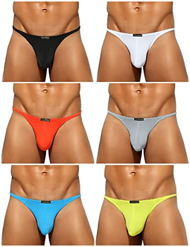 Casey Kevin Lot de 6 String Homme Tanga sans Étiquette String Homme Ficelle | String Homme Sexy Hot Thong Sous-vêtement Taille Basse Douceur Lingerie - Respirant & Confortable, Coupe Parfaite, S-2XL