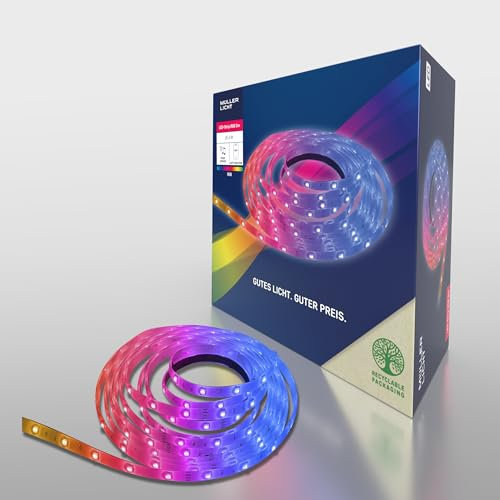 Müller-Licht Indoor LED-Strip RGB mit music sensor und per WLAN App steuerbar, 5 meter, individuell kürzbar, selbstklebend, TUYA kompatibel
