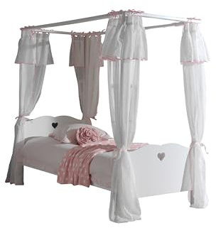 möbelando Himmelbett >AMORI< in Weiß aus Massiv Kiefer und MDF - 211,3x187,3x96cm (BxHxT)