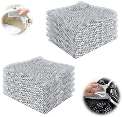 Paños de Alambre Multiusos, Reutilizable de Alambre Lavar Platos, paño de Cocina Multifuncional de Alambre, Wire dishwashing Rags for Wet and Dry, Elimina Las Manchas difíciles de Platos (10 Pieces)