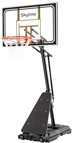 Skytime Basketball Hoop,Portable Basketball Hoop Outdoor with Shatterproof 44in PC Backboard,5.3-10ft Height Stepless Regulation Basketball Goal System with Rebound Plate，Black