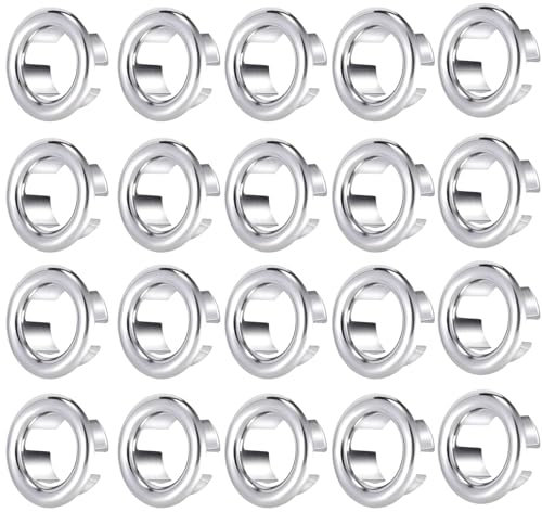 Sink Overflow Ring, 20 PCS Sink Hole Replacement Overflow Sink Hole Cover, Round Basin Overflow Trim, Sink Hole Cap, Drain Cap Cover Insert in Hole, for Bathtub, Kitchen, Sink
