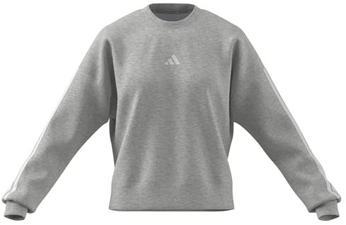 adidas Damen Essentials 3-Stripes Fleece Sweatshirt, Light Grey Heather/White, M