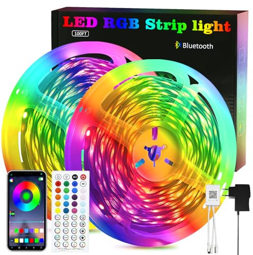 muyuua LED Strip 30m Streifen - LED Leiste Gaming Deko Party Selbstklebend RGB Band Musik Sync TV Hintergrundbeleuchtung Smart Lichtleiste Dimmbar mit Fernbedienung Fernseher Beleuchtung für Zimmer