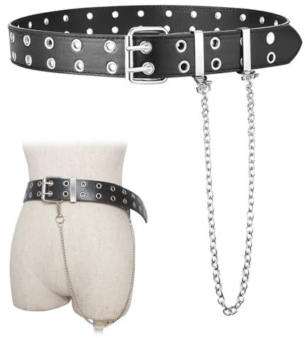 POFET Punk Gürtel Nietengürtel Damen und Herren Doppelloch Gürtel mit Punk Style Cosplay Gürtel Hip Hop Gürtel Rock Gürtel für Oder Gothic-Outfits