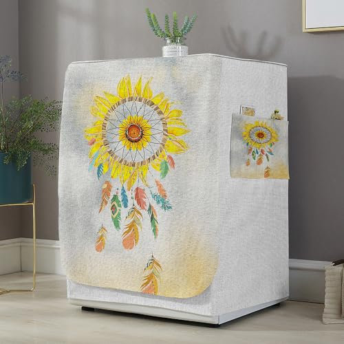 Highdi Funda de Lavadora Cubierta Atrapasueños Exterior,Adapta a la Mayoría de Lavadoras y Secadoras de Carga Frontal Protector Solar a Prueba de Polvo (M Capacidad 8~10KG,Girasol)