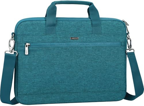 LANDICI 360° Protective Laptop Bag 14-15 Inch with Shoulder Strap, Laptop Case Sleeve for MacBook Air/Pro 15, Chromebook 14, Dell XPS 15, Waterproof Computer Bag Slim Briefcase-Teal Green