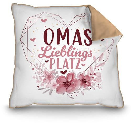 PR Print Royal Kissen für Oma - Omas Lieblingsplatz - Persönliches Geschenk für Oma zum Geburtstag, Muttertagsgeschenk | inkl. Füllung, 40 x 40 cm, Rückseite Mokka