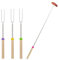 HRLORK 4 Pack Marshmallow Toasting Forks Stainless Telescoping Barbecue Forks Wooden Handle BBQ Roasting Sticks for Bonfire Camping