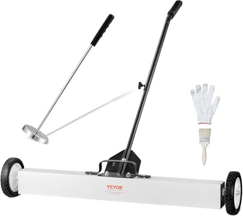 VEVOR Barredora Magnética de 91 cm con Ruedas, Mango Ajustable Capacidad de 24,9 kg, Barredora Herramienta Recogida Magnética Telescópica para Recoger Clavos y Tornillos para Taller, Garaje, Patio