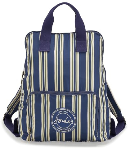 Joules Sport Club Collection, Softside Packaway Rucksack mit verstellbaren Trägern, faltbarer Tagesrucksack, gestreift, Blau