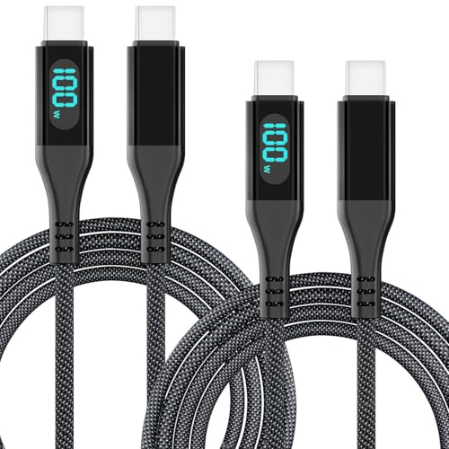 Callstel USB C Kabel: 2er-Set USB-C-Schnelllade-/Datenkabel mit LED-Display, PD 100 Watt, 2m (Schnell-Ladekabel, Ladekabel mit Anzeige, Typ)