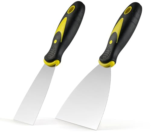 Smafixt Set di raschietti per stucco, 2 coltelli da 5,1 cm e 10,2 cm, in acciaio inox, raschietto per vernice per riparazione e pulizia di cartongesso, rimozione della carta da parati, applicazione di