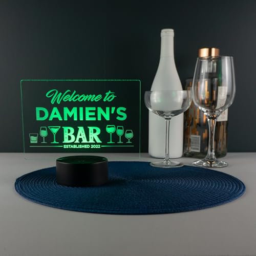 Personalised Father's day present. Custom engraved light up LED home bar sign. Cocktails drinks trolley cart decoration. Home pub lamp.