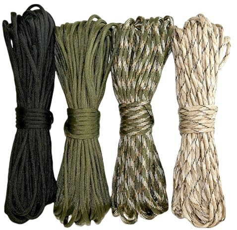 Meuxfef Lot de 4 Paracorde 550, 4mm x 16m Corde en Nylon 7 Brins, Longueur Totale 209ft, Cordelette Paracorde pour Sports de Extérieur Survie Tente Bricolage Bracelet Porte-clés - Charge de 250kg