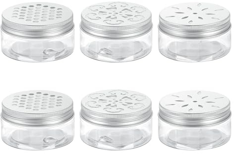 sourcing map 6 Pcs 3 Styles Empty Scent Beads Storage Container 3oz/80ml Air Freshener Tins Round Refillable Spice Containers Plastic Jars Sample for Air Freshener Candles Travel Storage