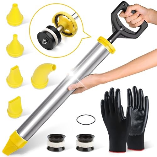 OMerima Fugatrice in Acciaio Inox, Pistola per Malta 5-Ugelli per Riparare Crepe e Fori, Pistola per Cemento con Guanti e Parti di Sostituzione, Pistola per Stucco Allungata per Lavori Edilizi