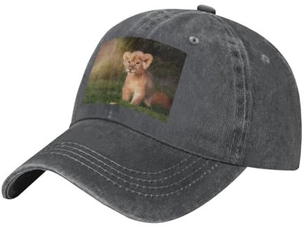 WSHFFILO Art Lion Printed Casquette Adjustable Washed Cowboy Baseball Cap Sports Cap, Deep Heather, 4-8