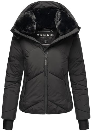 MARIKOO Damen Winterjacke (XS-XXL) - leicht, 4 Taschen, Kapuze mit Reißverschluss abnehmbar, Steppjacke, Warme Jacke Frauen - N007 (M, Schwarz)