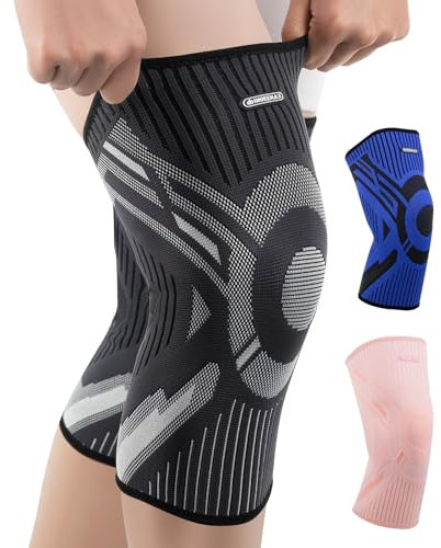 INDEEMAX 2er Pack Kniebandage Damen und Männer, Kompression Kniestütze für Arthritis, Meniskus, ACL, Sport, Laufen, Fußball, Atmungsaktiv Knie Bandage mit Anti Rutsch Silikonstreifen, Schwarz,S