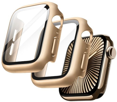 JETech Hülle mit Schutzfolie für Apple Watch Series 10 42mm, Gesamt Schutzhülle, Eingebaut Gehärteter Glas Displayschutz Hohe Empfindlichkeit, 2 Stück (Gold)
