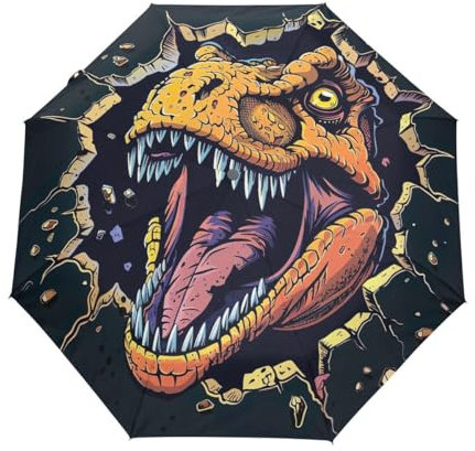 GAIREG Faltbarer Regenschirm mit Dinosaurier-Motiv, automatisches Öffnen, kompakt, leicht, Reise-Regenschirme für Regen