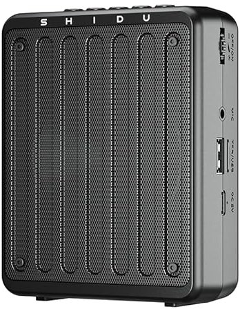 SHIDU Mini amplificador de voz recargable portátil para profesores con micrófono con cable y cintura, compatible con audio en formato MP3 para habla, clase, entrenamiento, guía turística,