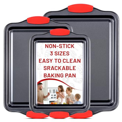 Pleafind Ensemble de plaques à pâtisserie antiadhésives, plaques à pâtisserie en acier au carbone, 3P petit 13''x 9'', moyen 15''x 10'', grand 17''x 11'', pour la cuisson ou la pâtisserie