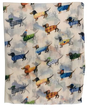 Walniverse Dünner Schal Damen für Frühling & Sommer mit niedlichem Hundemotiv – Leichtes Halstuch 70g, 180x80cm (beige)