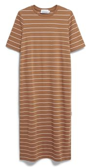 ARMEDANGELS Damen Heavyweight Jerseykleid aus recyceltem Baumwoll Mix XELINAA FINE Stripe Loose Fit Pale Umber-undyed XXL