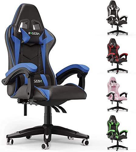 Racingreat Sedia da Gaming, Ergonomica, Per Gamer, con Cuscino Lombare e Poggiatesta, Regolabile in Altezza, Sedia Per Computer, Per Ufficio（Blu）