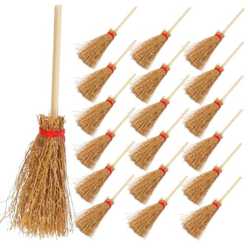 CLISPEED 50 Stück Mini-Besen Puppenhausbesen Requisiten Mini-Strohbesen Kind Halloween-Besen puppenzubehör tortendeko Einschulung Puppenhaus Miniaturbesen Mini-Hausdekor-Accessoires Holz