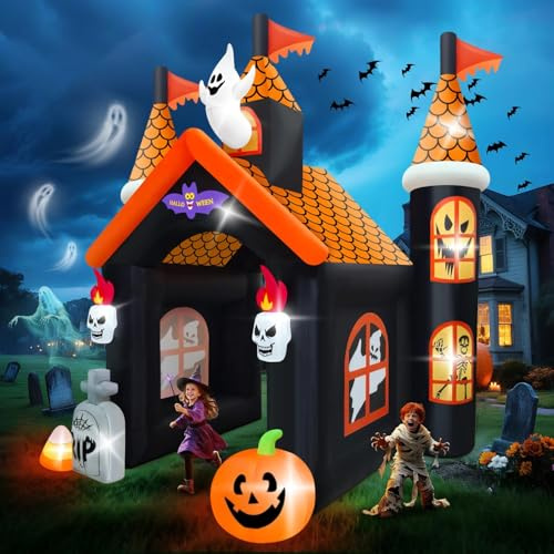 Kalolary 12 Pieds Grande Arche Gonflable d'halloween Maison Hantée Tunnel | Gonflable Citrouille Fantôme Décorations d'Extérieur d'Halloween Jardin Pelouse Maison Fête Famille