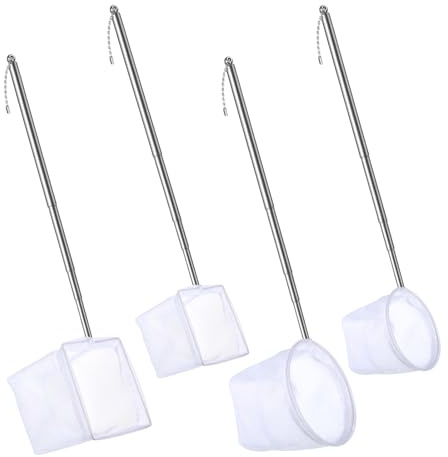 4PCS Aquarium Garnelennetz, Fischnetz Mit Ausziehbarem Edelstahlgriff Weiches Langem Griff Mit Aquarium Kescher Net Garnelen Fangnetz Für Fangen Von Kleinen Fischen Und Garnelen Runde Quadratische
