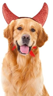 Halloween-Kostüm für Haustiere, Teufelshorn-Kopfschmuck, Filz, verstellbar, elastisch, für Hunde und Katzen, lustiges Dämonen-Cosplay-Zubehör für Halloween-Party (rote Hörner, Größe M)