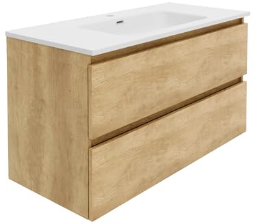 Baikal Mueble de Baño Rubi. 100cm Nature. Incluye Lavabo. Entrega Montado. Suspendido 2 Cajones con Cierre Amortiguado.