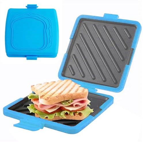 Machine à sandwichs à micro-ondes, machine grille-pain micro-ondes en silicone, sans électricité, grille-pain - sans fil (bleu), camping M