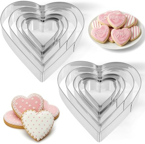WJIAAA 10 Pcs Heart Cookie Cutter,Sandwich Cutters for Lunch Stainless Steel Lover Wedding Present for Sandwiches Biscuit (3.3 2.6 2.0 1.5 1.1in)