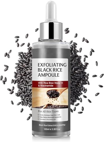Peel Shot Glow Rice Peeling Ampoule, Esencia exfoliante facial suave de salvado de arroz negro, limpia profundamente los poros e hidrata, apta para rostro y cuerpo (Negro)