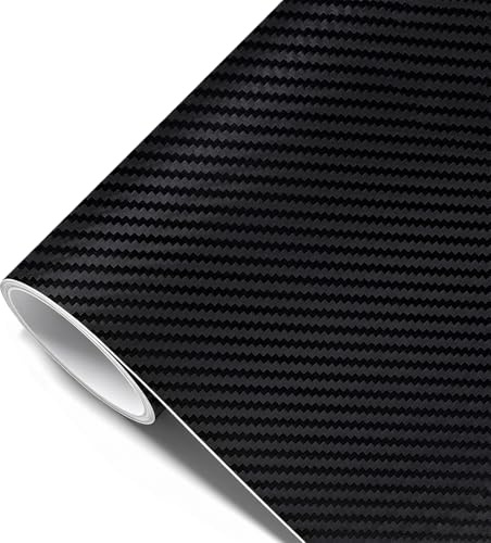 Flintronic Matt Schwarz Carbon Autofolie, 30cm x 150cm 3D Car Wrapping, Car Folie Blasenfrei, Auto Schutz Carbon Folie, Selbstklebend Autofolie aus Vinyl für Auto und Motorrad DIY