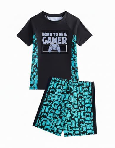 JiAmy Boys 2 Piece Gaming Sunsafe Swimwear Set 13-14 Years, Aquamarine