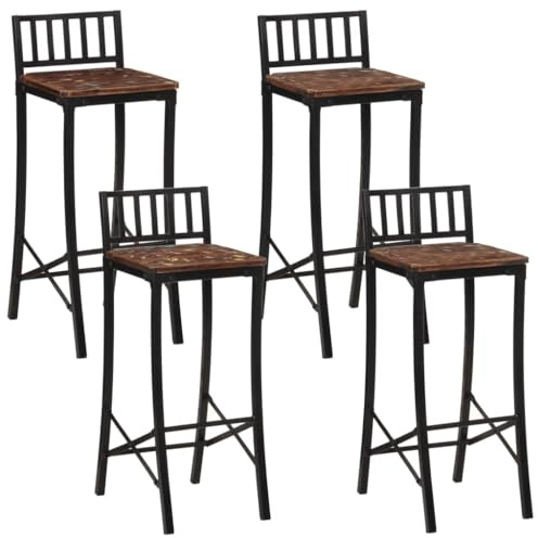 Runheo Lot de 4 chaises de Bar en Bois Massif recyclé avec Repose-Pieds Design Vintage et Industriel, parfaites pour Cuisine, Salle à Manger ou Salon, Robustes jusqu'à 110 kg