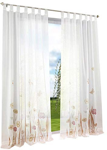BAILEY JO 1er-Pack Gardine Schlaufen Floral Gardinen Mit Blumen Schmetterling Transparent Voile Vorhang (BxH 150x225cm, braun)