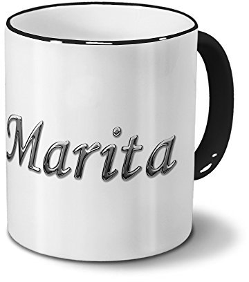 Tasse mit Namen Marita - Motiv Chrom-Schriftzug - Namenstasse, Kaffeebecher, Mug, Becher, Kaffeetasse - Farbe Schwarz