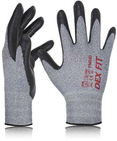 DEX FIT Guantes de Trabajo FN330, Ajuste Cómodo Elástico 3D, Buen Agarre, Recubrimiento de Espuma Duradero de Nitrilo, Táctil, Fino y Ligero, Lavable en la Lavadora, Gris 10 (XL) 12 Pares