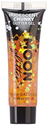 Iridescent Chunky Face & Body Glitter Gel by Moon Glitter - Orange - Cosmetic Festival Glitter Face Paint for Face, Body, Hair, Nails - 12ml